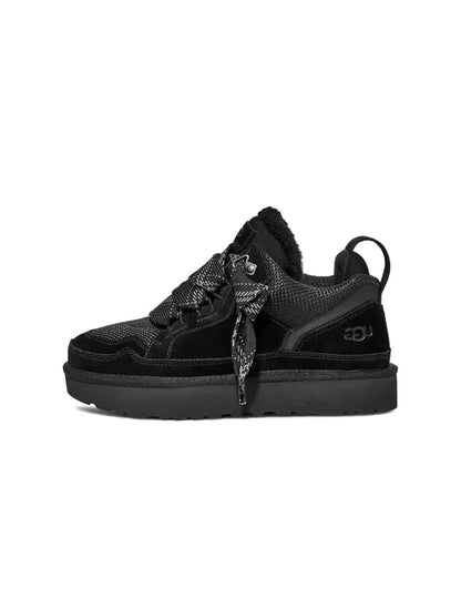 Black UGG Womens Lowmel footwear for women, showcasing a stylish, comfortable design with a sleek black finish.