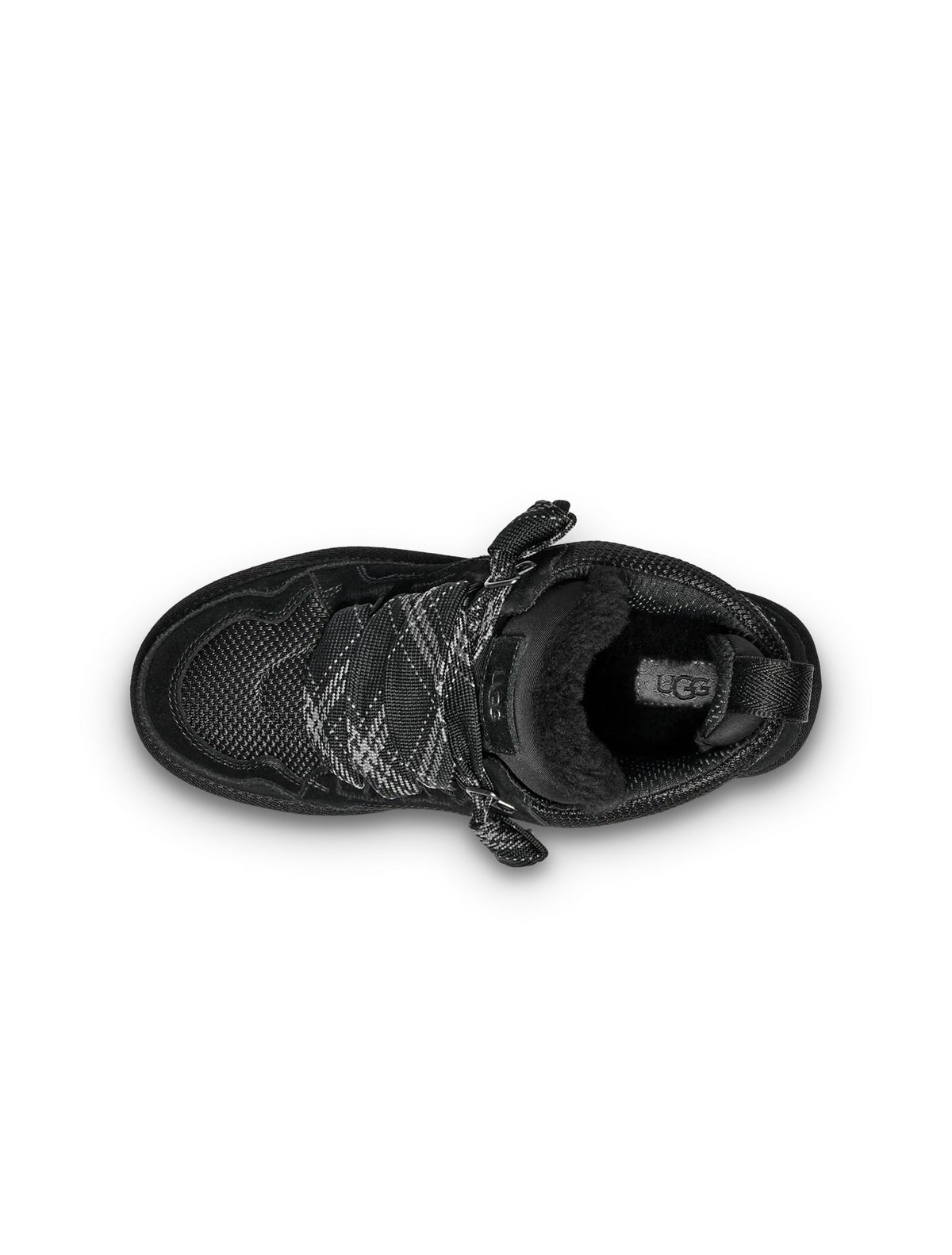 Black UGG Womens Lowmel footwear with a sleek design, featuring soft material and stylish low-profile silhouette.