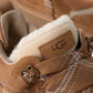 UGG Womens Lowmel chestnut casual footwear, denim exchange brand, showing soft suede material and comfortable low heel design.