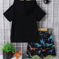 Children's Dinosaur Short Sleeve Hooded Top and Pants Set - Farnelli
