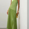 Pleated Halter Neck Maxi Dress - Yellow-green