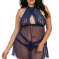 Plus Size Mesh and Lace Halter Babydoll