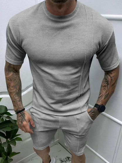 Men's Full Size Round Neck Tee and Shorts Set Plus Size - Farnelli