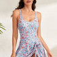 Drawstring Scoop Neck Wide Strap One-Piece Swimwear - Farnelli