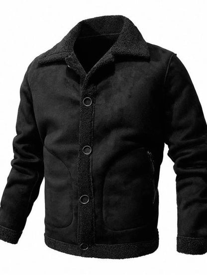 Men's Plus Size Shearling Lined Button Up Jacket - Farnelli