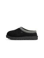 Black UGG Women's Tasman II footwear, stylish slip-on shoes with sheepskin lining, displayed on a neutral background.