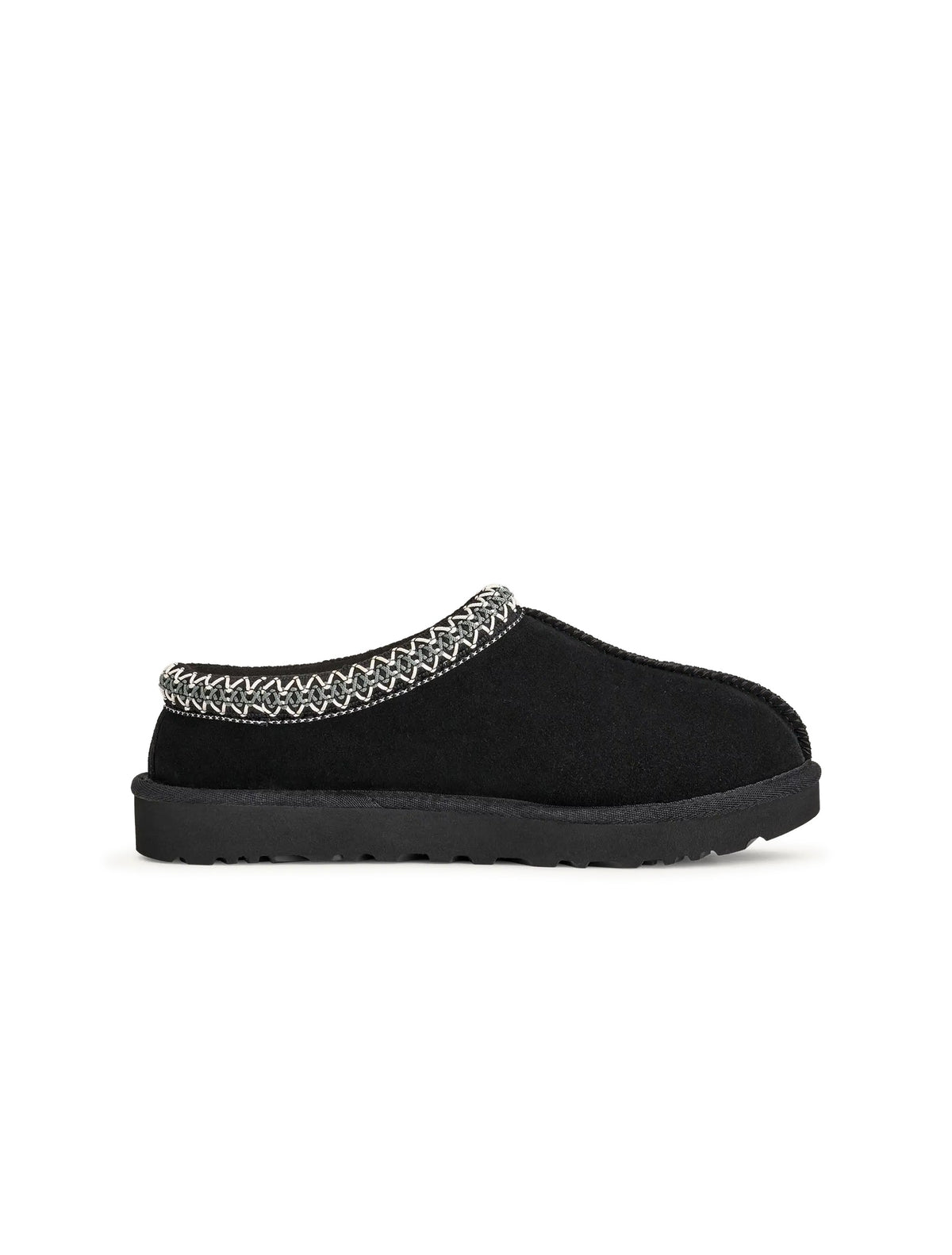 Black UGG Tasman II women's footwear with sheepskin lining and slip-on design, featuring a sleek, cozy look.