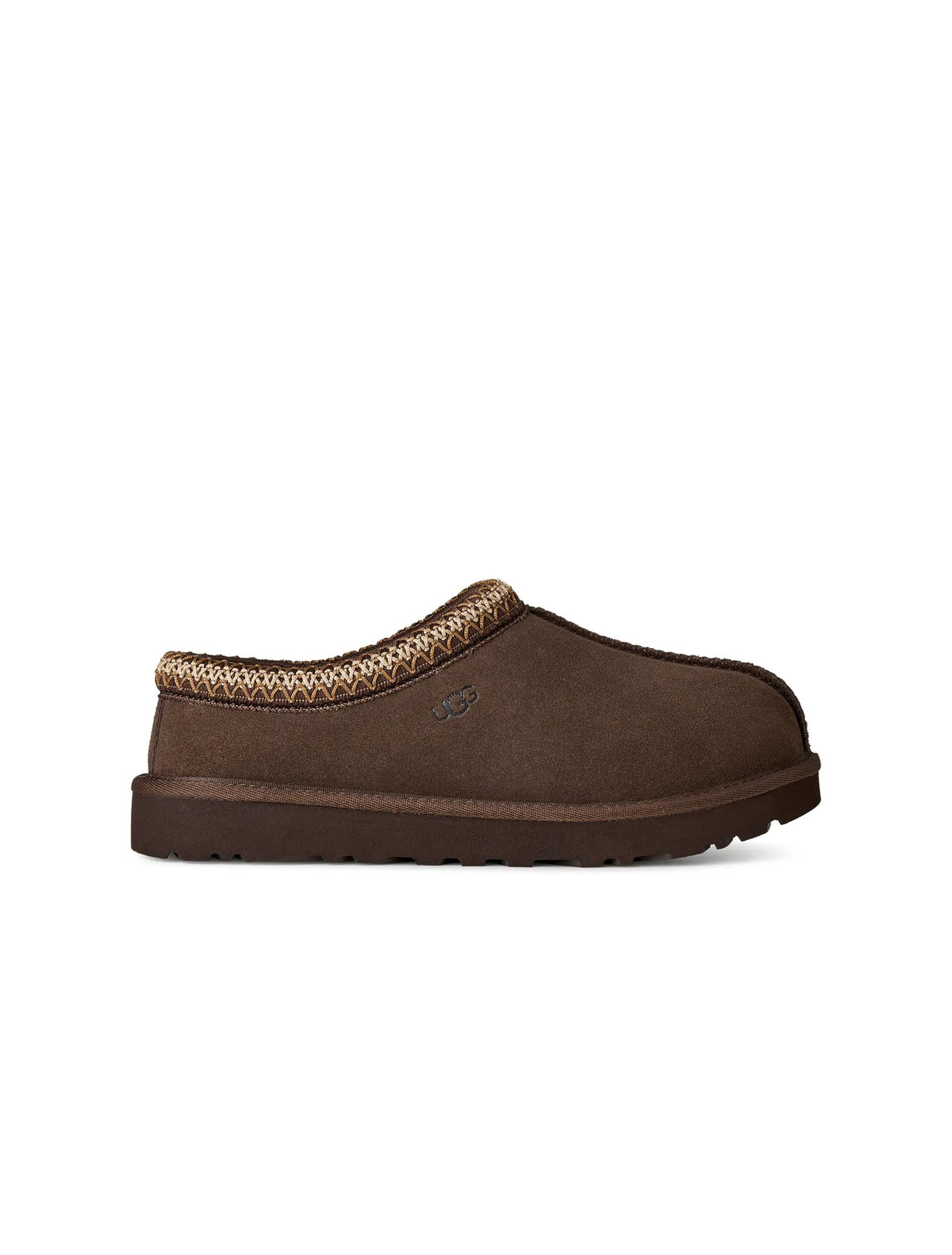 UGG Women's Tasman II Dusted Cocoa footwear showing brown shearling-lined slip-ons with plush interior and suede exterior.