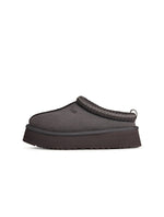 UGG Womens Tazz II Obsidian footwear featuring dark blue suede boots with shearling lining and slip-on design.
