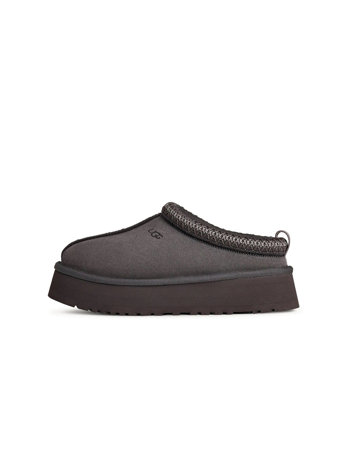 UGG Womens Tazz II Obsidian footwear featuring dark blue suede boots with shearling lining and slip-on design.
