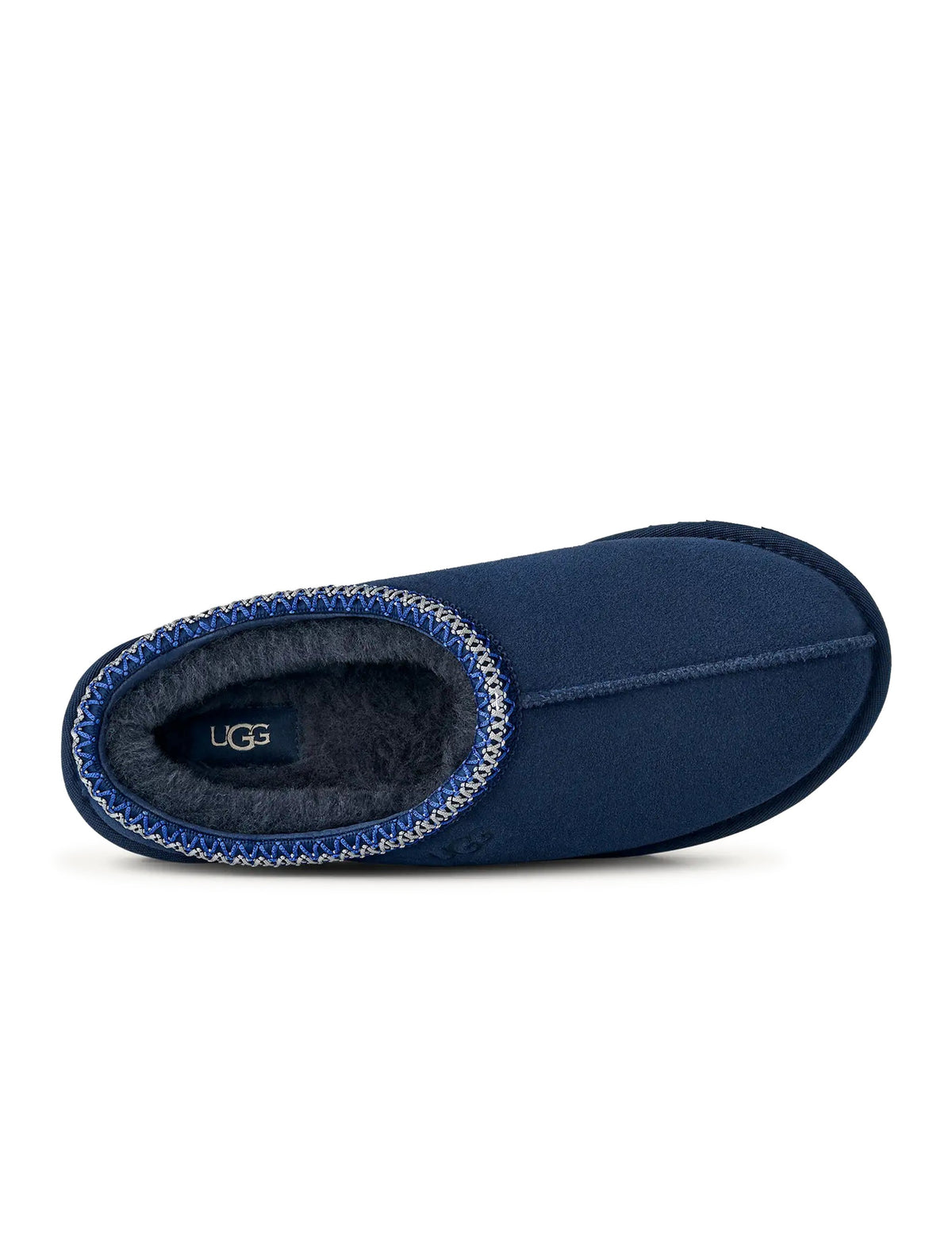 UGG men's Tasman II footwear in Deep Ocean blue suede with embroidered trim and cozy lining
