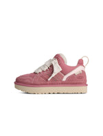 UGG women's Lowmel Meadow sneaker in Horizon Pink, side view showing suede panels and textured sole
