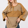 SAGE + FIG Star Applique Patch Exposed Seam Waffle Knit Top - Olive