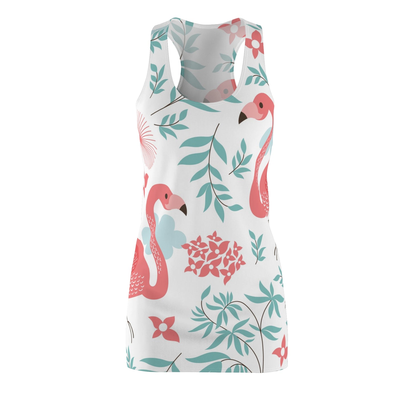 Flamingo Floral Racerback Dress, Summer Dress, Beachwear, Casual Outfit, Vacation Style, Tropical Vibes