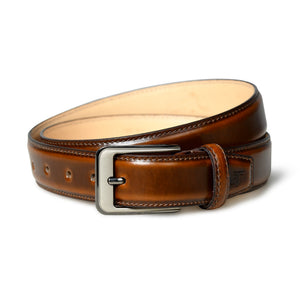 Eclipse Walnut Brown Leather Belt from Classy Leather Bags featuring a smooth leather strap and metallic buckle.