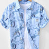 Men's Printed Button Up Short Sleeve Shirt - Sky Blue