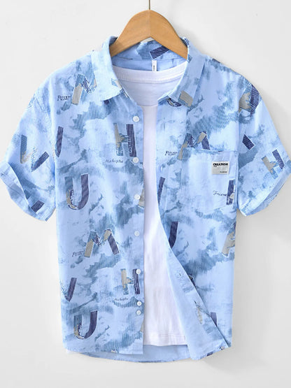 Men's Printed Button Up Short Sleeve Shirt - Farnelli