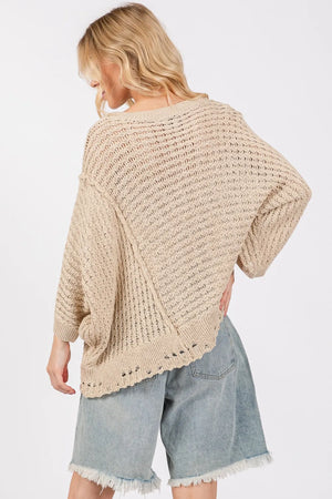 SAGE + FIG Distressed Asymmetrical Open Stitch Sweater - Farnelli