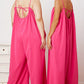 Double Take Full Size Ruffle Trim Tie Back Cami Jumpsuit with Pockets - Farnelli