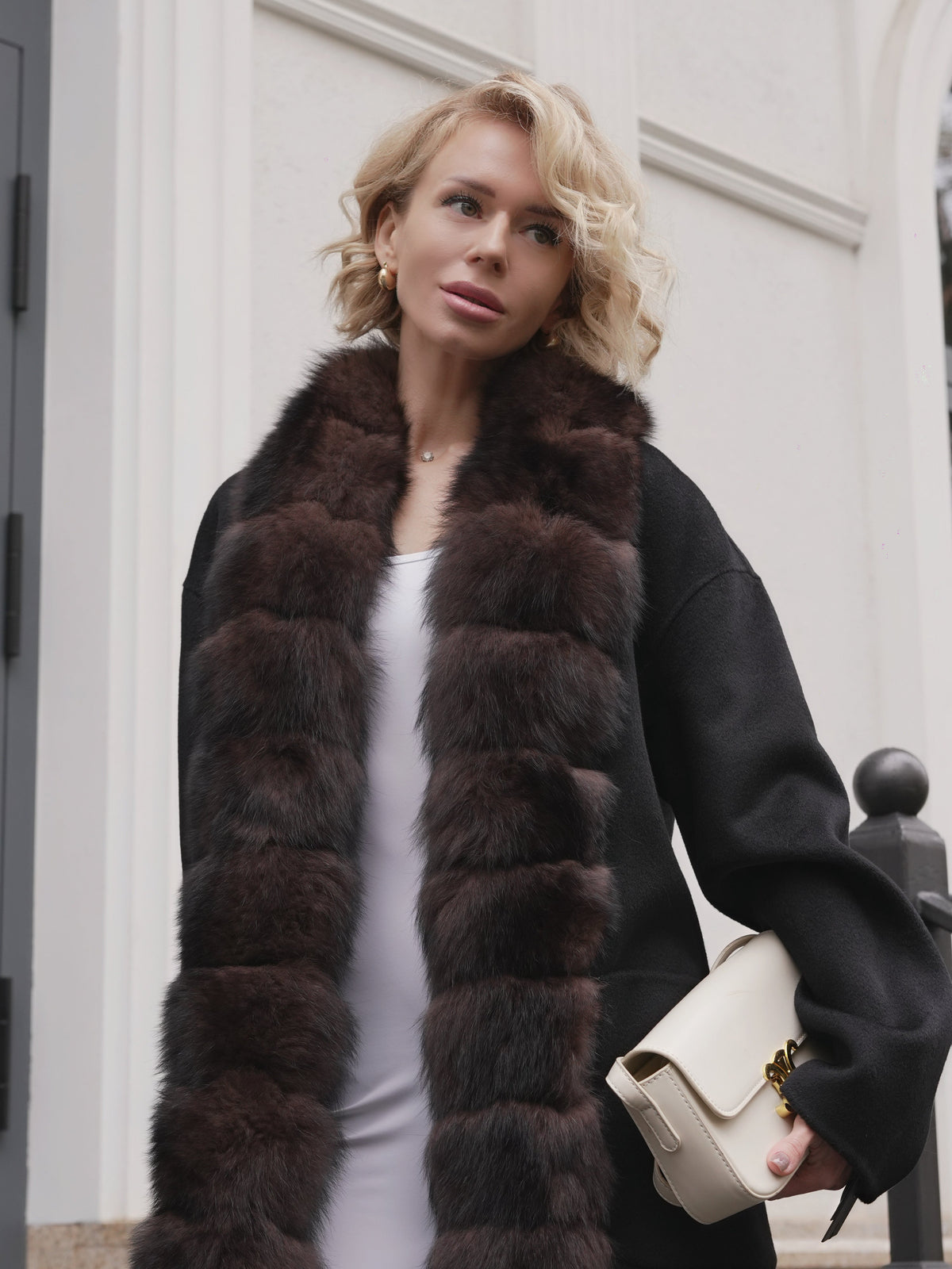 Brackley genuine polar fox fur double-face coat by Alaska Outerwear Company, full front view