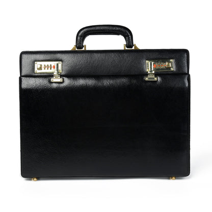 Black office suitcase briefcase by Classy Leather Bags with sturdy handle and sleek design for professional use.