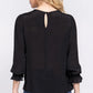 ACTIVE BASIC Crochet Lace Panel Flounce Sleeve Blouse - Farnelli