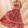 SO ME Floral Maxi Dress With Ribbon Tie Lace Strap - PINK COMBO
