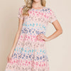BOMBOM Leopard Round Neck Short Sleeve Dress - Blush