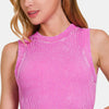 Zenana Washed Ribbed Seamless Crop Tank with Bra Pad - Bright Mauve