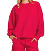 Zenana Ribbed Round Neck Pullover and Shorts Set - RUBY