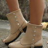 Buckle Block Heels Boots - Khaki