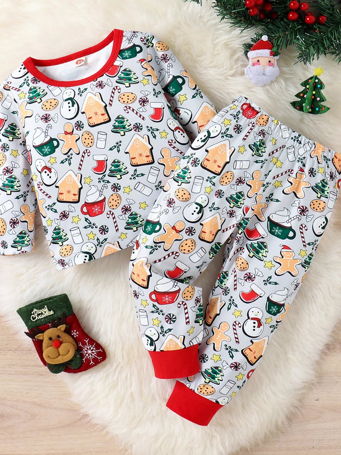 Children's Christmas Print Top and Pants Set - Farnelli
