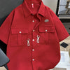 Men's Plus Size Waffle Texture Button Up Shirt - Red