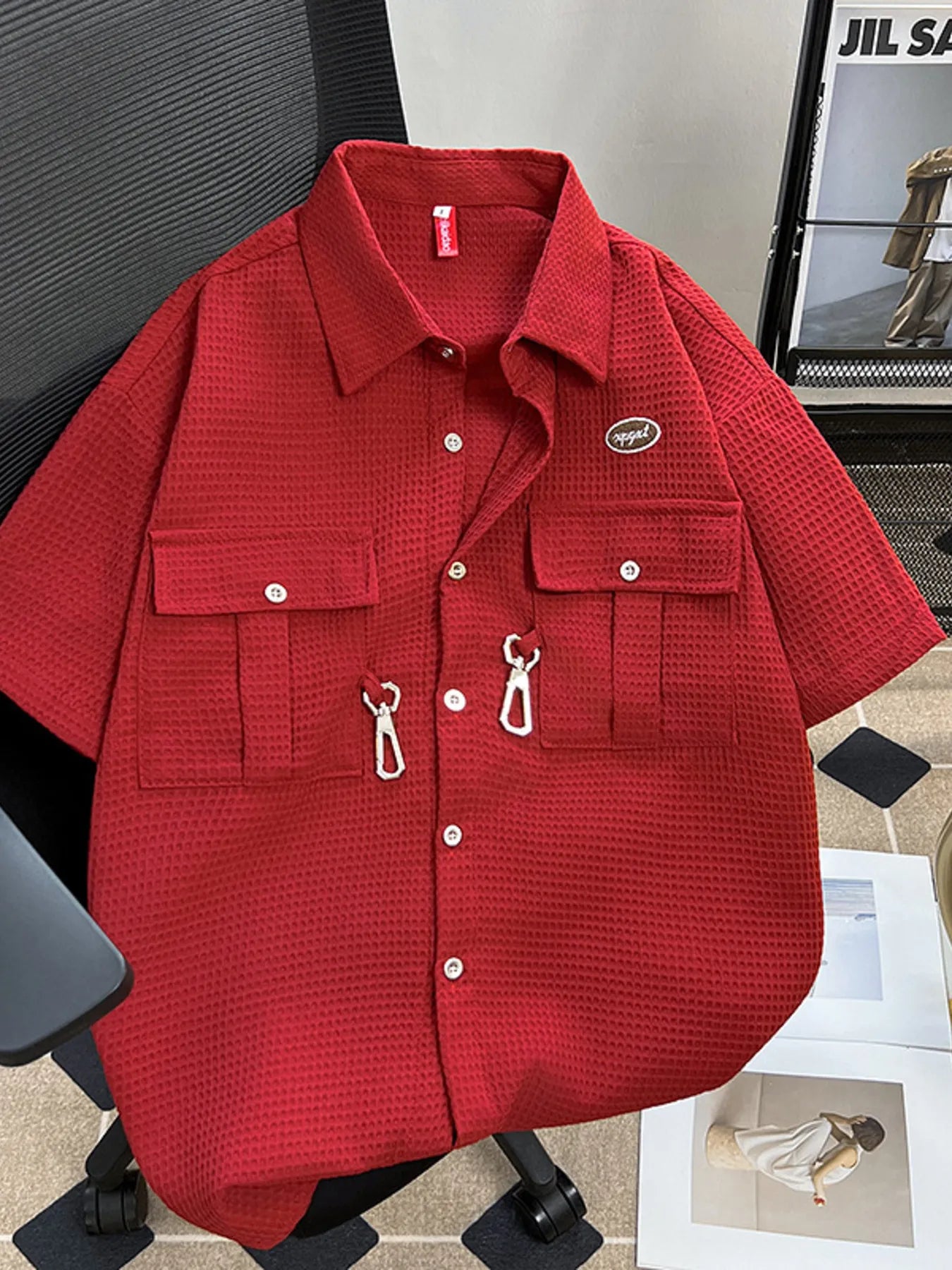 Men's Plus Size Waffle Texture Button Up Shirt - Farnelli