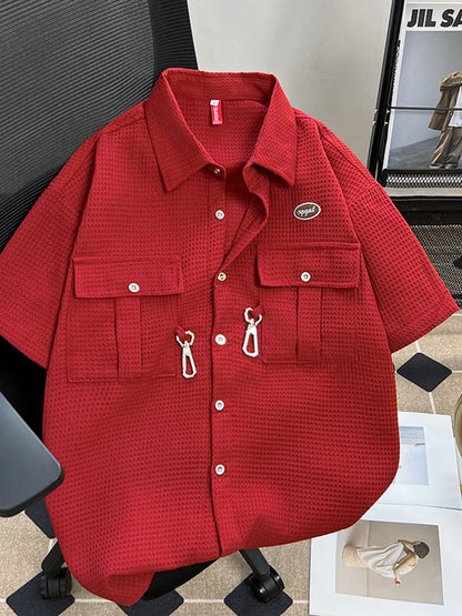 Men's Plus Size Waffle Texture Button Up Shirt - Farnelli
