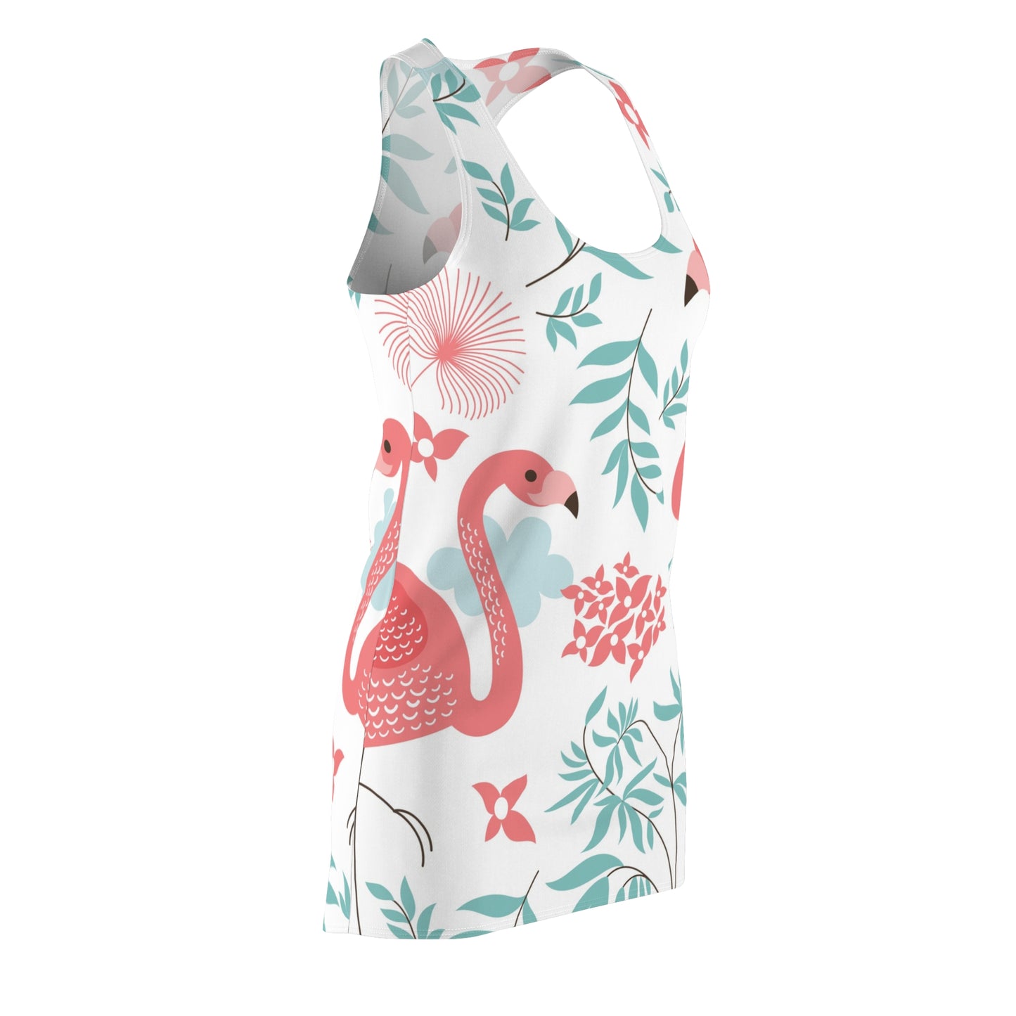 Flamingo Floral Racerback Dress, Summer Dress, Beachwear, Casual Outfit, Vacation Style, Tropical Vibes