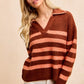 BiBi Striped Sweater Top with Collar Stitched Details - Farnelli
