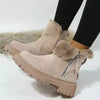 Fuzzy Lined Ankle Boots with Zipper - Khaki