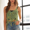 ADORA Fringe Hem Crochet Tank Top - BEIGE/GREEN