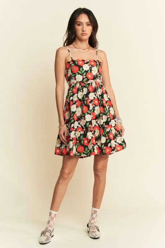 Davi & Dani Floral Scalloped Cutout Back Mini Dress - Farnelli