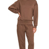 Zenana Scuba Crewneck Pullover & Joggers 2 Pieces Set - BROWN