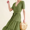 And The Why Soft Short Sleeve Tiered Midi Dress - GREEN