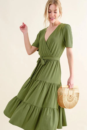 And The Why Soft Short Sleeve Tiered Midi Dress - Farnelli
