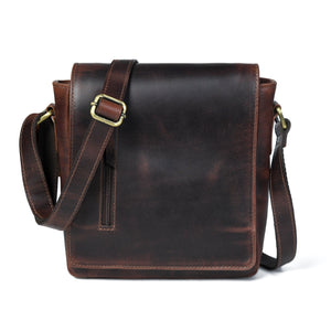 Classy Leather Bags The Barton Crossbody messenger bag with adjustable strap and multiple compartments, black leather design.