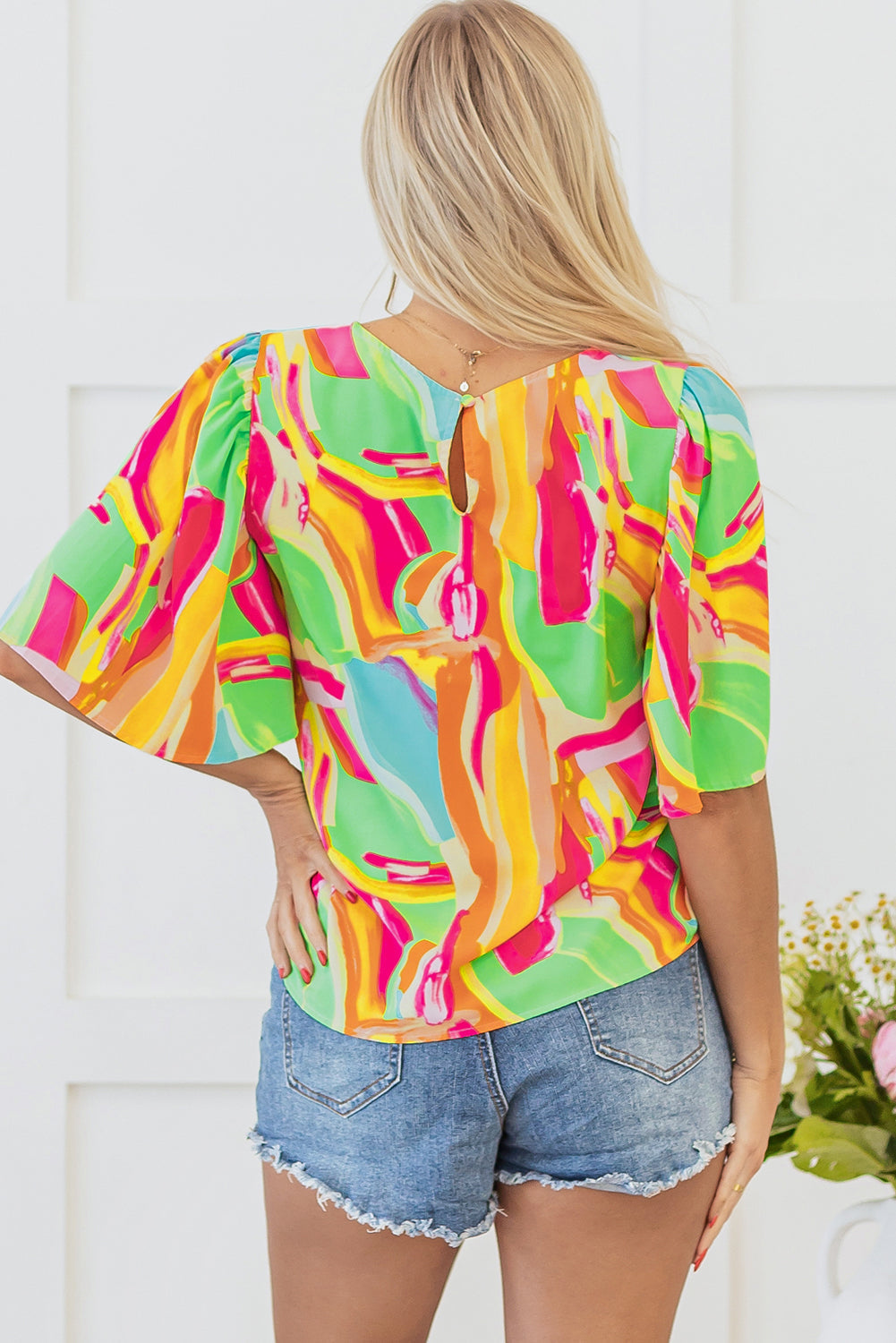 Angel Abstract Half Sleeve Blouse - Farnelli