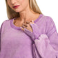 Zenana Acid Washed Batwing Sleeve Fleece Sweatshirt - Farnelli