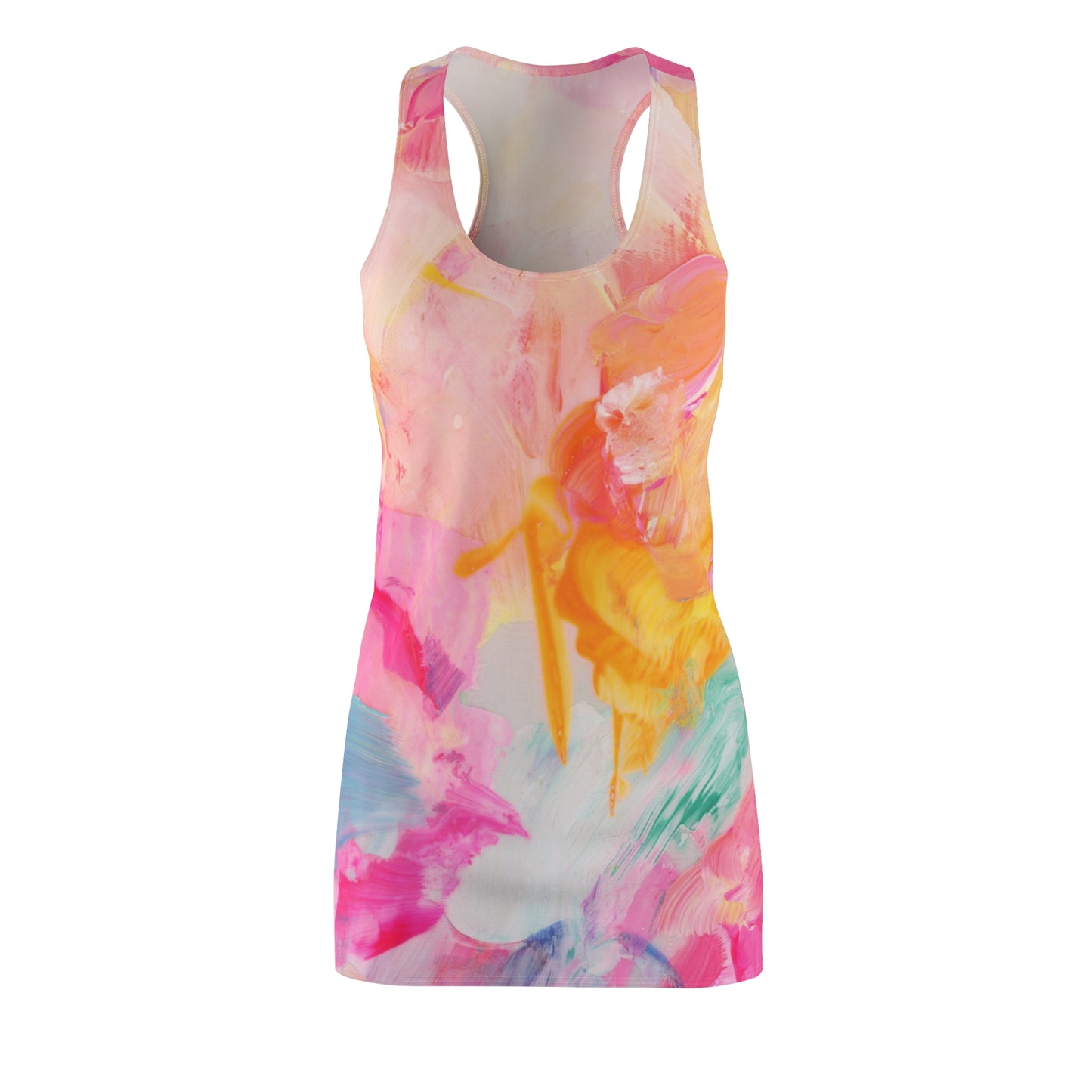 Vibrant Floral Racerback Dress, Summer Dress, Casual Dress, Beachwear, Festival Outfit, Art-Inspired Fashion