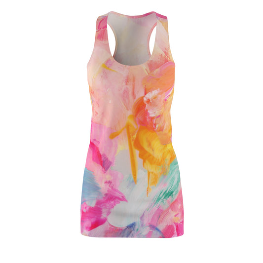 Vibrant Floral Racerback Dress, Summer Dress, Casual Dress, Beachwear, Festival Outfit, Art-Inspired Fashion