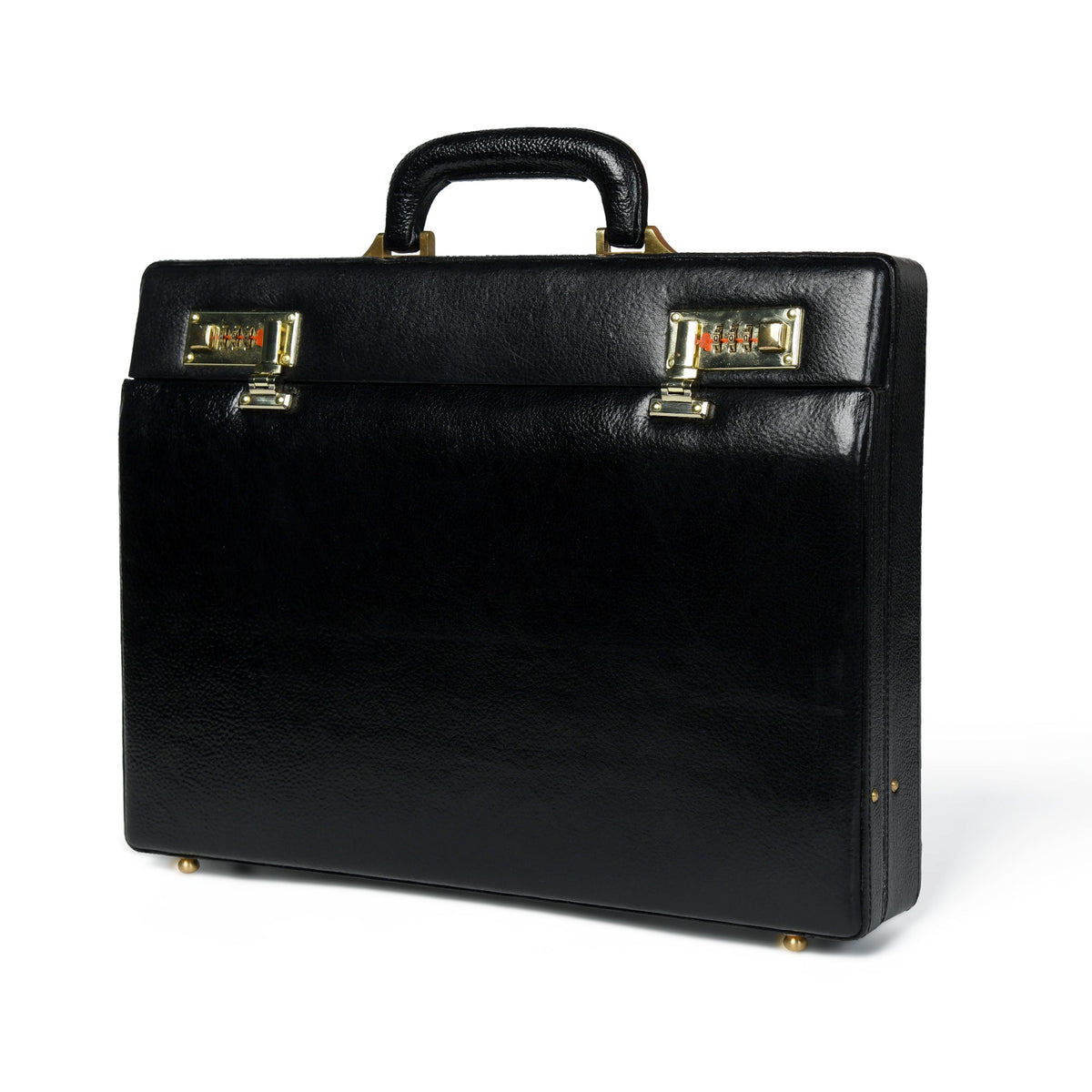 Black leather office suitcase briefcase by Classy Leather Bags with a sleek design, sturdy handle, and professional appearance.