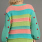 Umgee Full Size Color Block Cable Knit Sweater with Pom Pom Plus Size - Farnelli